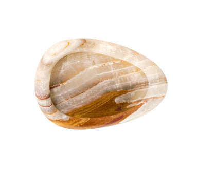 Decorative stone with striped pattern on a white background